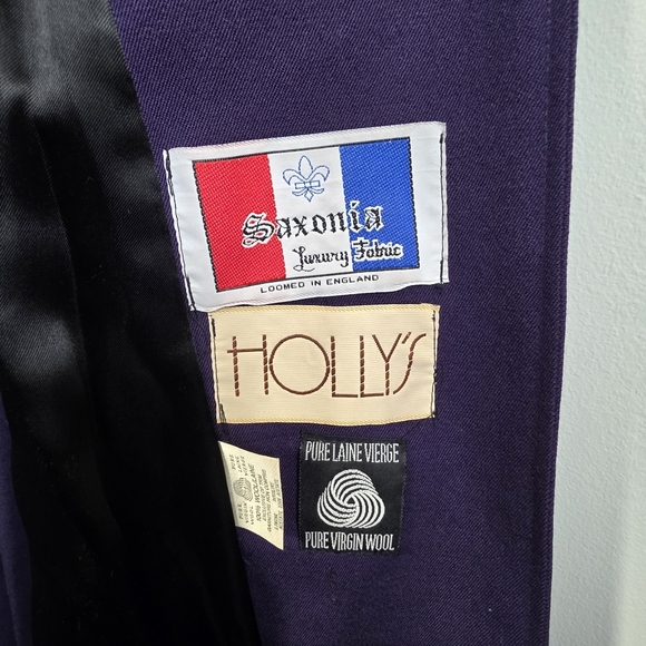 HOLLY’S Saxonia 100% Virgin Wool Long Trench Coat Purple Belted Vintage England - Picture 12 of 14